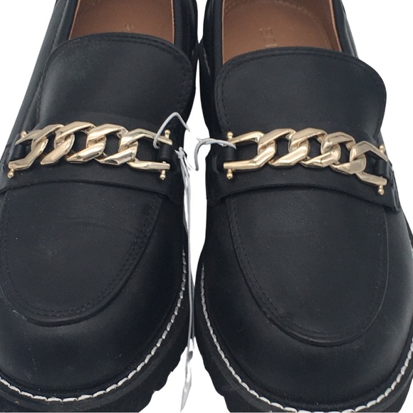 BCBG black Lug sole Loafers Vegan Leather with Gold Chain detail NWOT size 8 - Picture 7 of 16